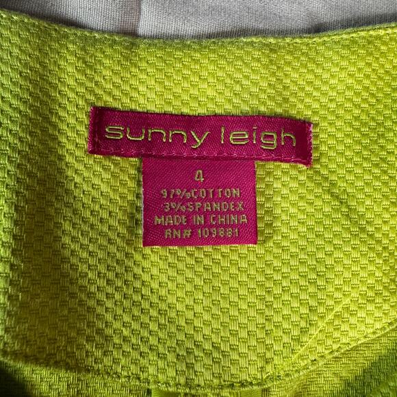 Sunny Leigh Women's sz 4 Chartreuse Jacket Open Front Stretch Textured - Picture 3 of 9